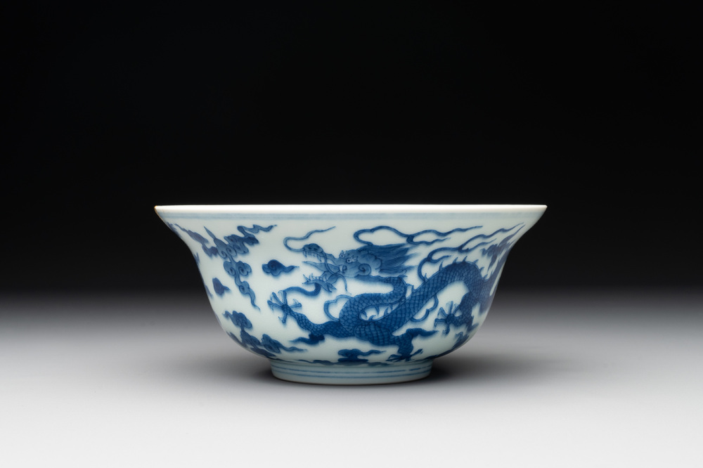 A Chinese blue and white 'dragon' bowl, Qianlong mark and of the period