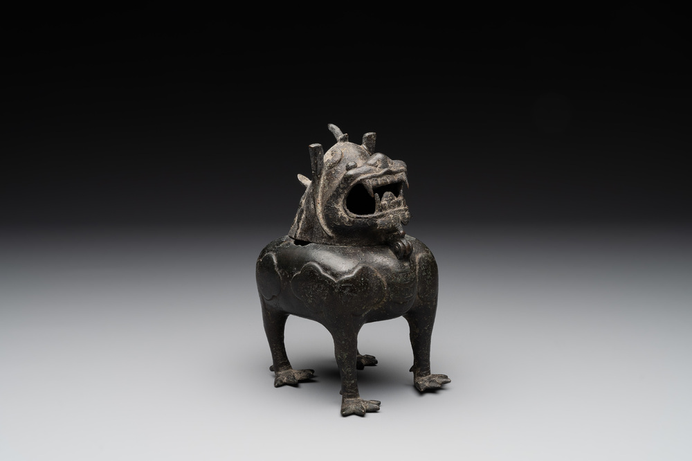 A Chinese bronze 'luduan' incense burner and cover, Ming