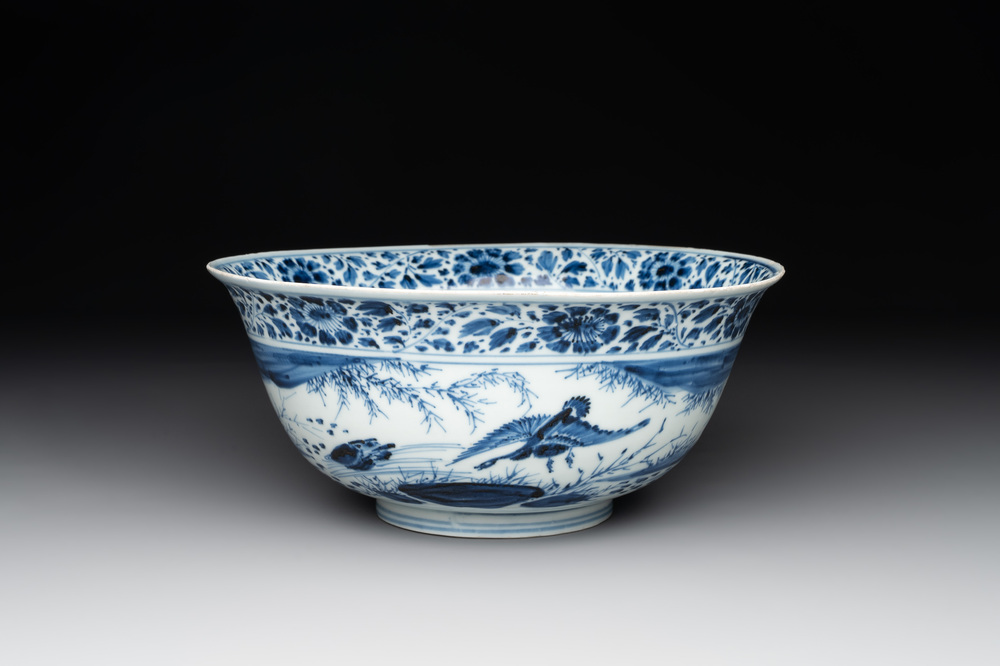 A Chinese blue and white 'duck pond' bowl, Chenghua mark, Kangxi
