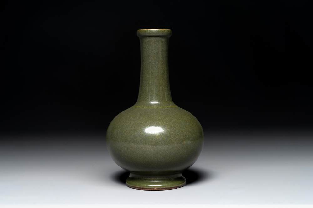 A Chinese monochrome teadust-glazed bottle vase, Qianlong mark and of the period