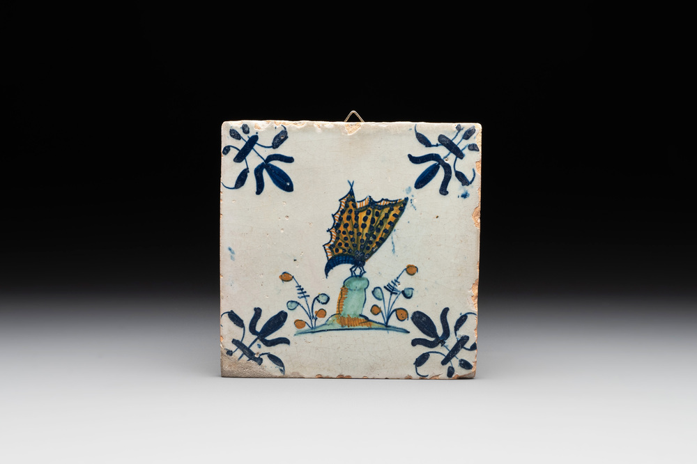 A polychrome Dutch Delft 'butterfly' tile, 17th C.