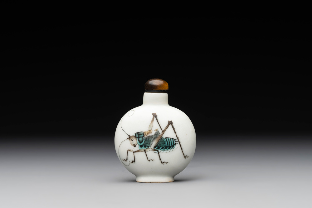 A Chinese famille rose 'grasshopper' snuff bottle, Daoguang mark and of the period