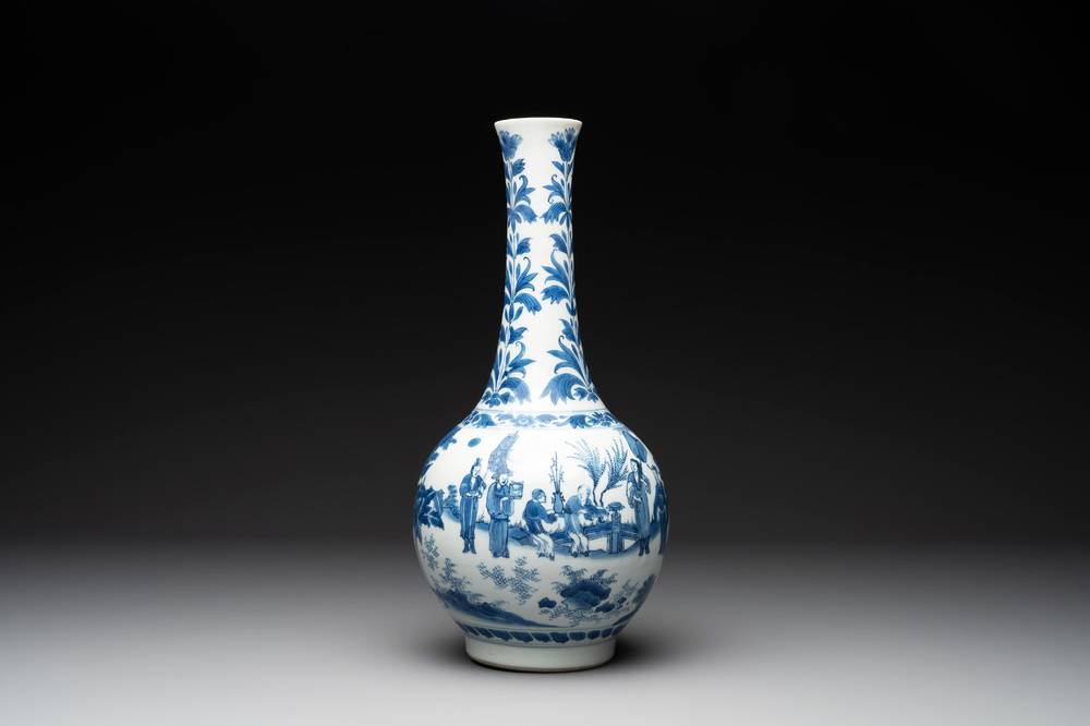A Chinese blue and white 'Lian Sheng San Ji 連升三級' bottle vase, Transitional period
