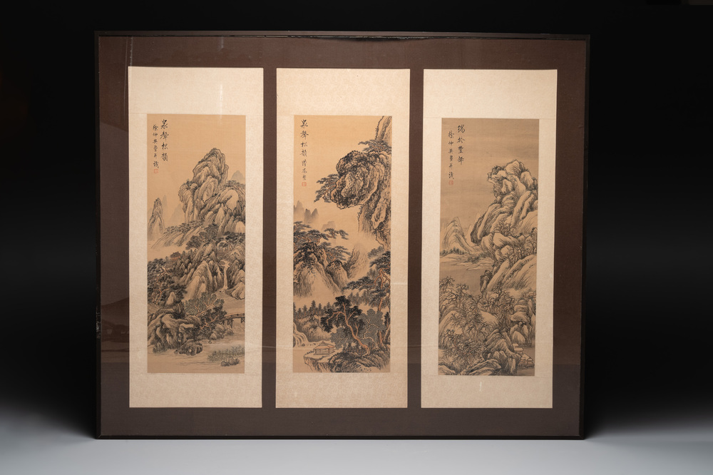 Xu Zhongying 徐仲英(Qing): three 'landscape' works, ink and colour on silk