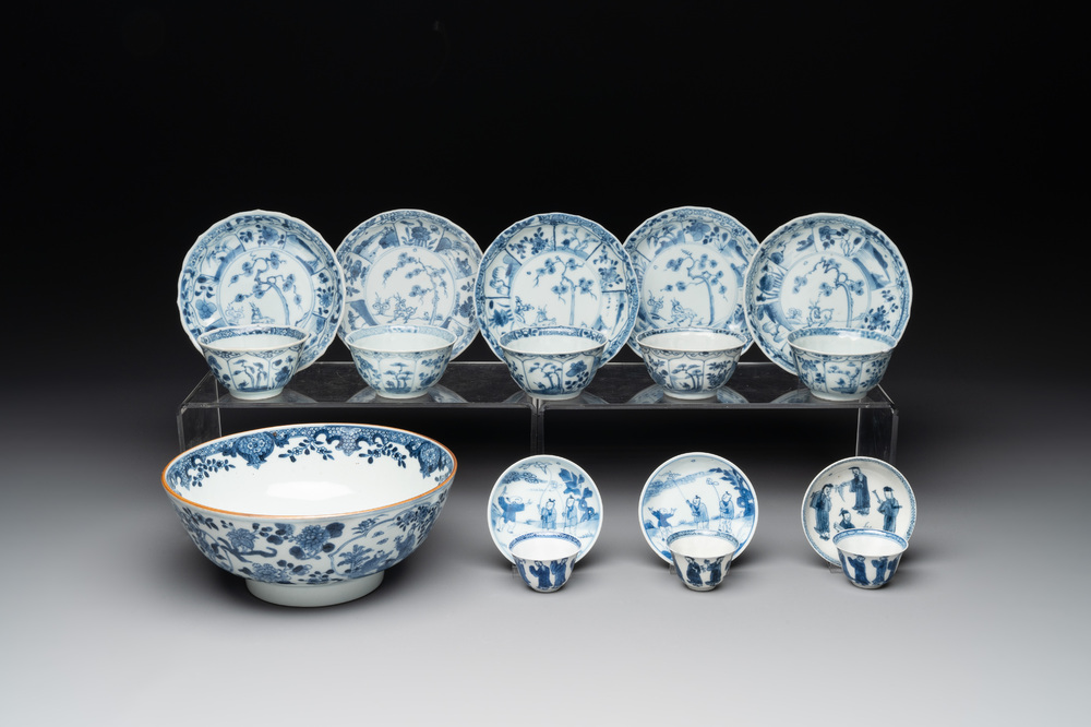 A collection of 17 Chinese blue and white wares, Kangxi/Qianlong