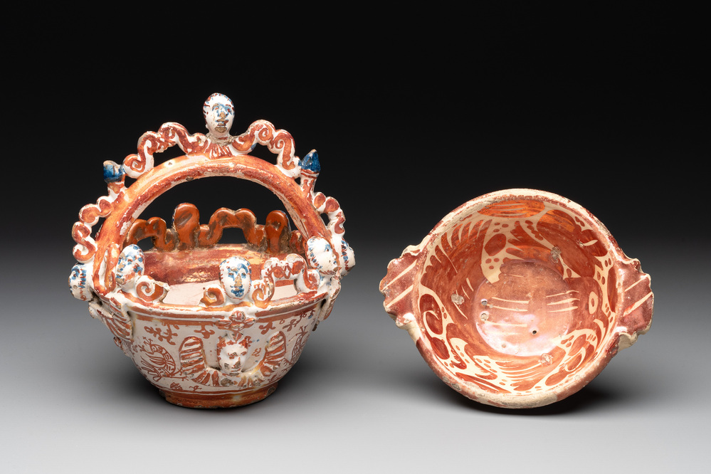A rare Hispano-Moresque lustre-glazed basket and a porringer, 16/17th C.