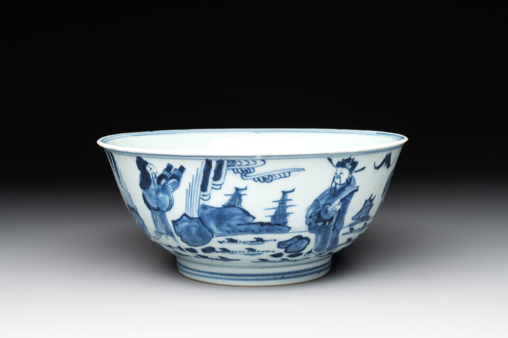 A Chinese blue and white 'immortals' bowl, Yongzheng/Qianlong