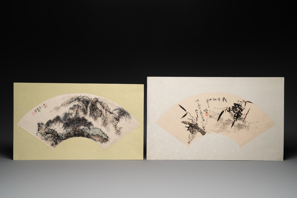 Two Chinese fans, ink and colour on paper, signed Taxin 褟欣, dated 1860