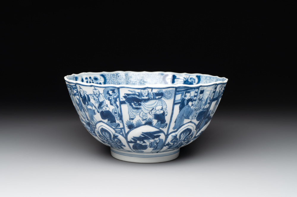 A Chinese blue and white 'playing boys' bowl, Chenghua mark, Kangxi