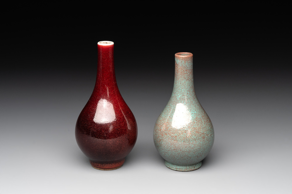 A Chinese flamb&eacute;-glazed vase and a robin's egg-glazed vase, 19th C.