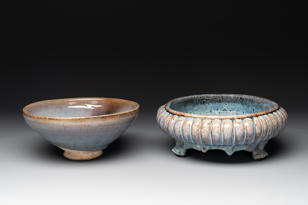 A Chinese Jun-glazed bowl and a narcissus basin, Ming/Qing