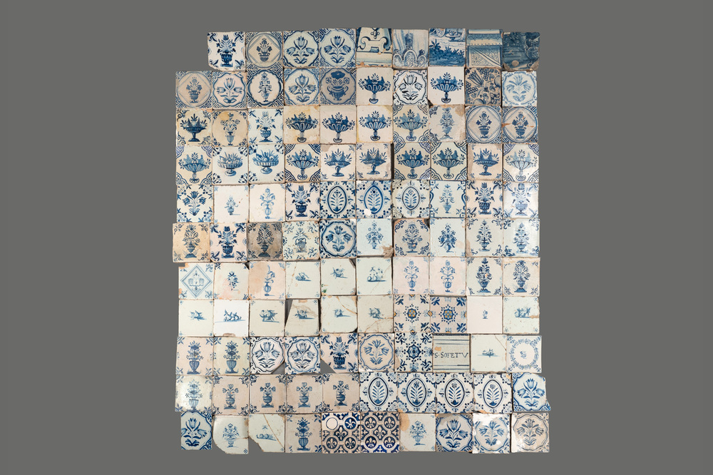 109 blue and white Dutch Delft tiles, 17/18th C.