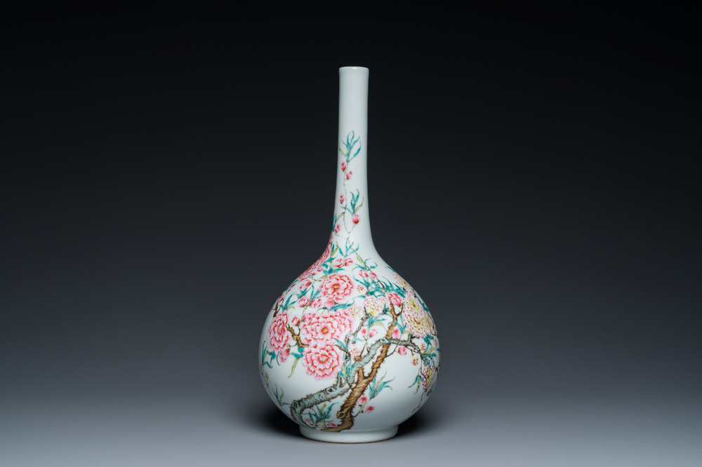 A Chinese famille rose bottle vase with floral design, Yongzheng mark, Republic