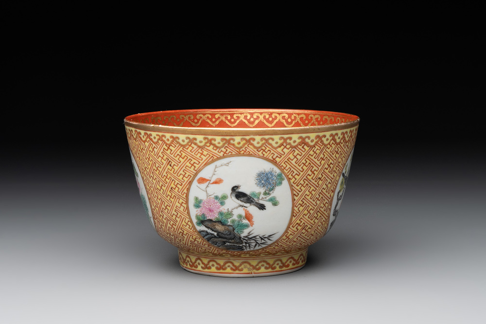 A Chinese famille rose 'bird and flower' bowl, 19th C.