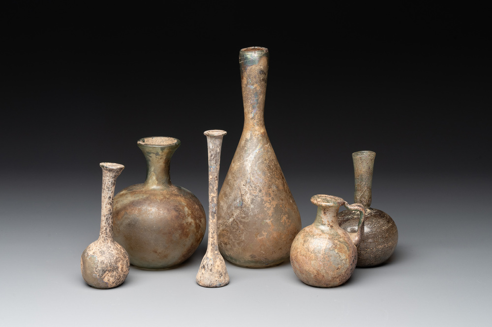 A group of six Roman glass flasks, 1st/4th C.