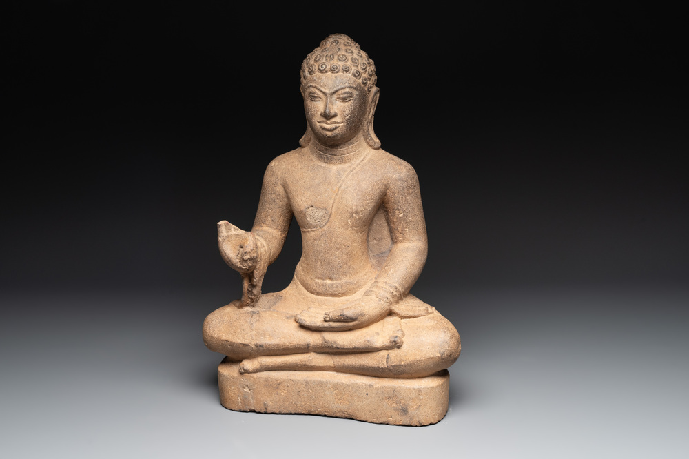 A Cambodian sandstone Buddha, pre-Angkor, 7/8th C.