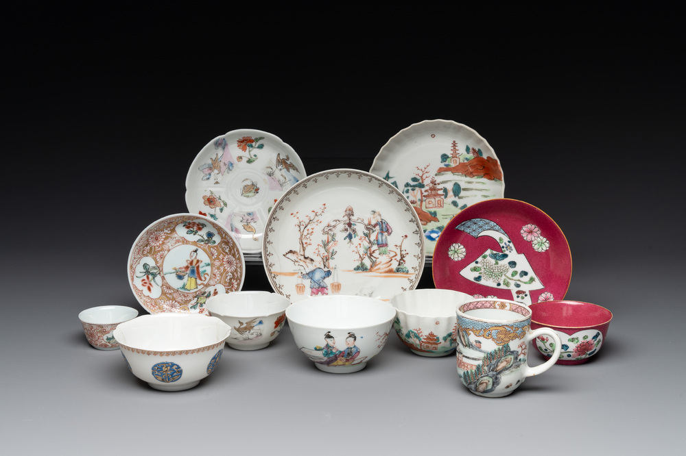 12 Chinese famille rose tea wares, Yongzheng and later