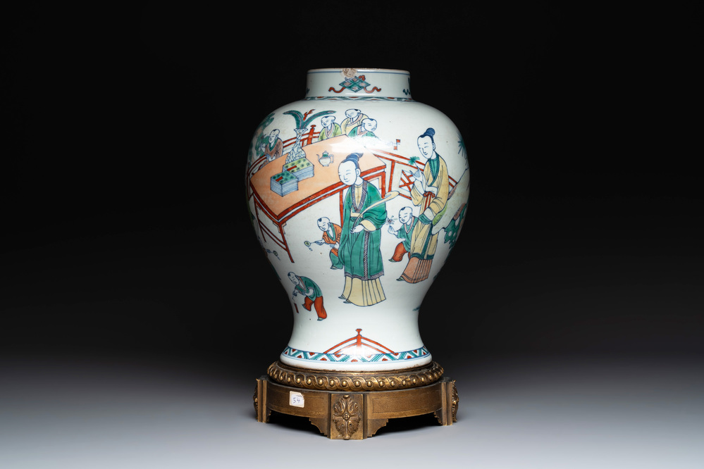 A Chinese doucai vase with gilt bronze mount, Chenghua mark, 19th C.