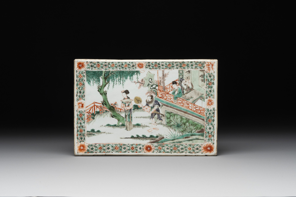 A Chinese famille verte 'Xi Xiang Ji' plaque, Kangxi