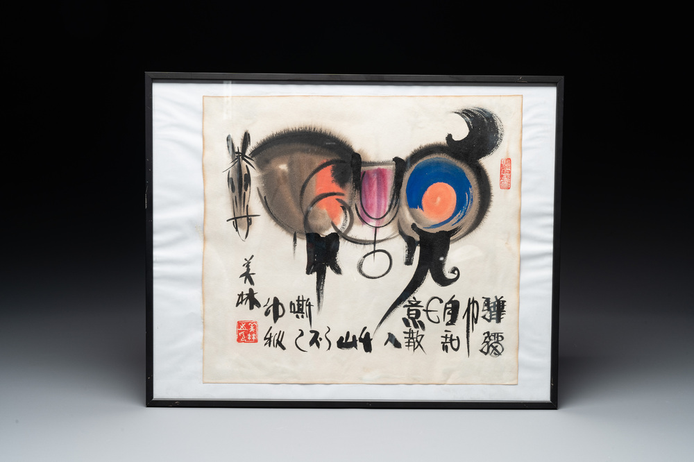 Han Meilin 韓美林 ( b.1936-): 'Horse', ink on paper