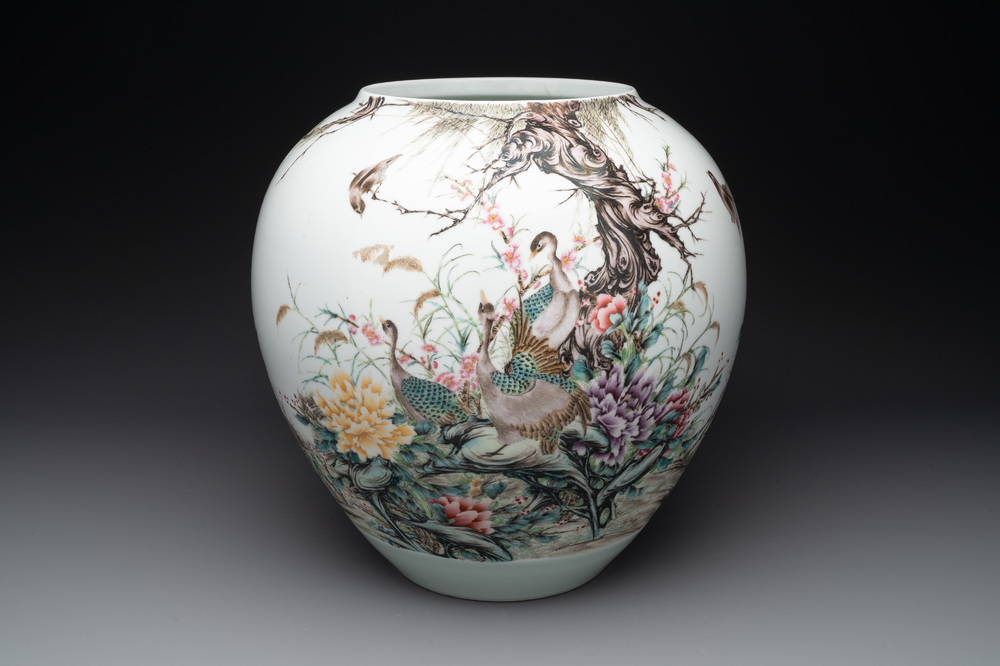 A Chinese famille rose 'ducks and flowers' vase, Xianfeng mark, Republic