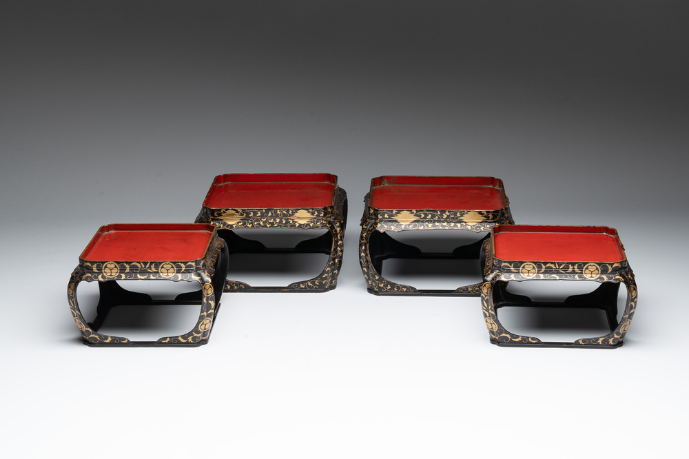 Four Japanese lacquerware tray stands, Meiji, 19th C.