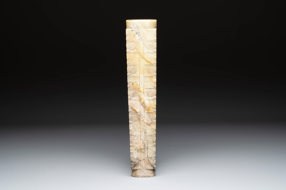 A large Chinese Liangzhu-style jade cong vase, 20th C.