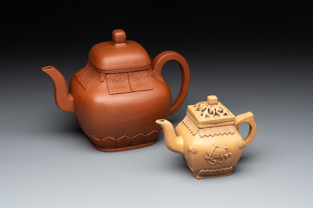 Two Chinese Yixing stoneware teapots, seal marks, 19th C.