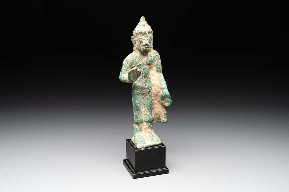 A bronze standing Buddha, Thailand, probably Mon Dvaravati period, 7/8th C.