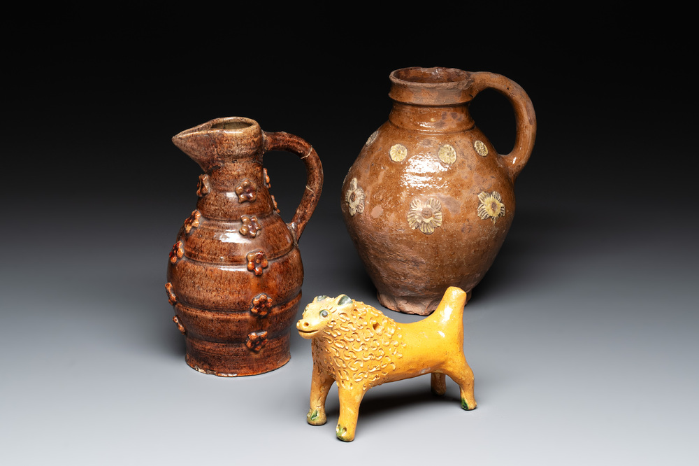 Three relief-decorated pottery wares, Western Europe, 13th C. and later