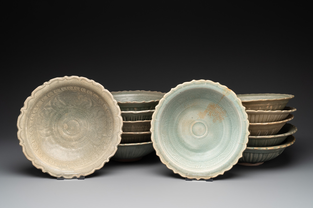 12 Thai celadon dishes from the Royal Nanhai cargo, Sten Sj&ouml;strand collection, 15/16th C.