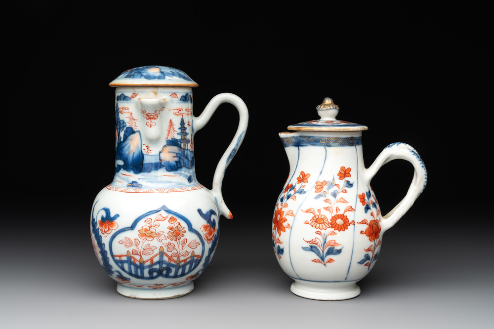 Two Chinese Imari-style jugs with covers, 18th C.
