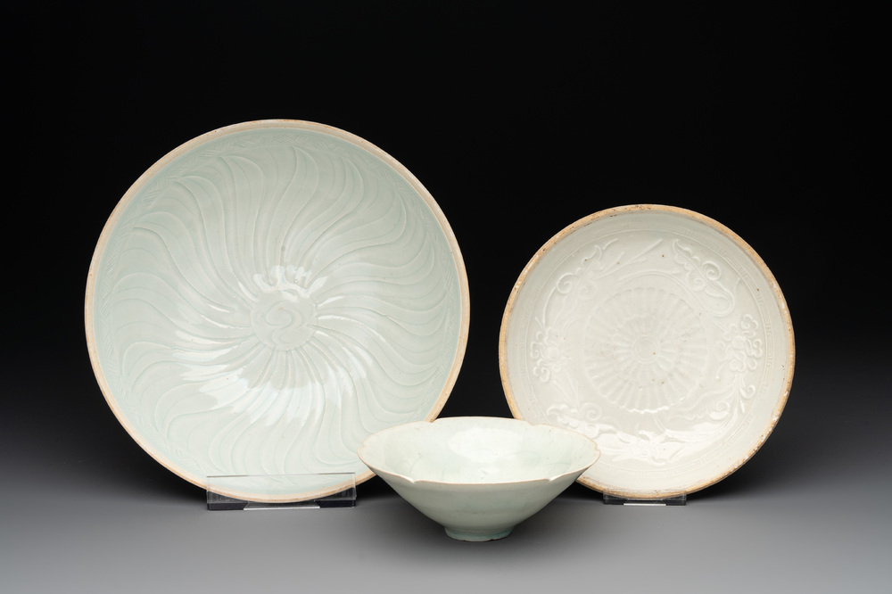 Two Chinese qingbai bowls and a plate, Song
