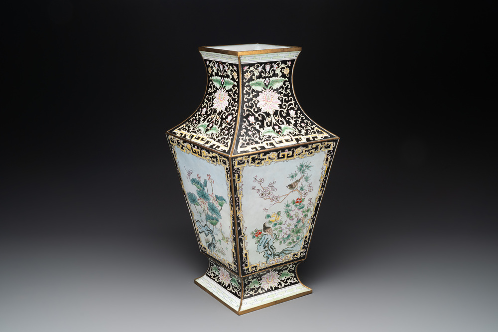 A Chinese cloisonn&eacute; vase with birds among flowering branches, 20th C.