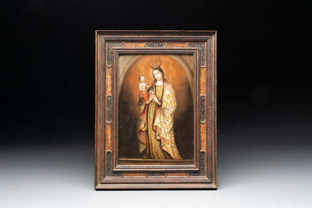 Spanish School: Madonna with Child, oil on panel, 17/18th C.