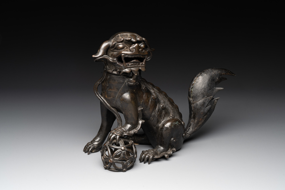 A Chinese bronze Buddhist lion-form incense burner, 17/18th C.