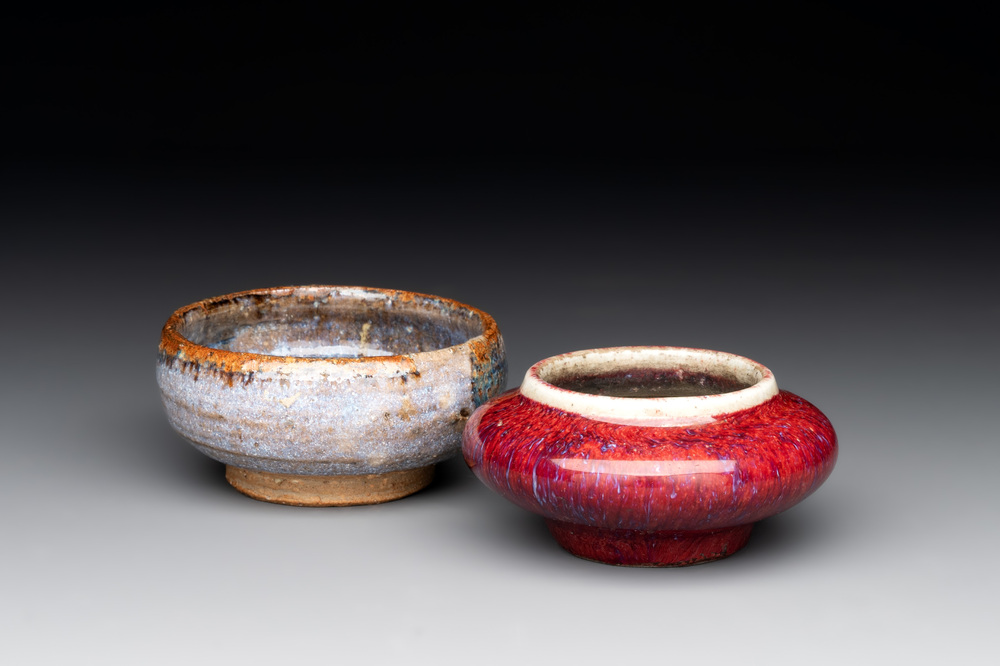 A Chinese jun-glazed bowl and a copper-red-glazed brush washer, 18/20th C.