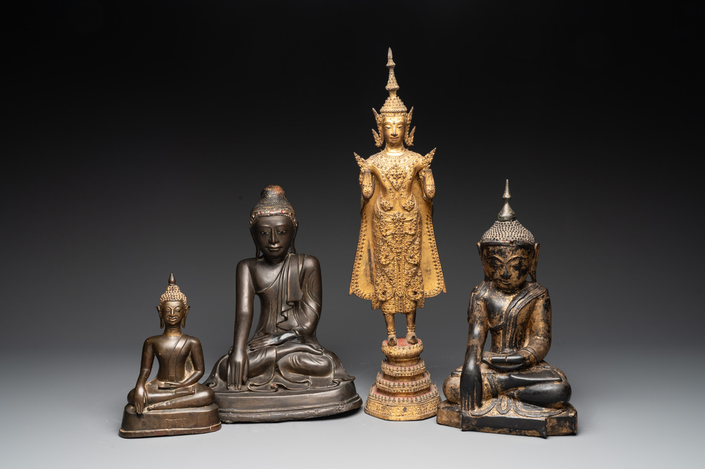 A group of four bronze Buddhas, Thailand, 19th C.