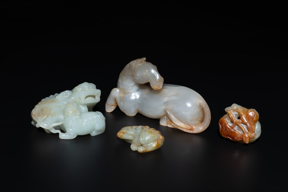 Four Chinese jade carvings of animals, 19th C.