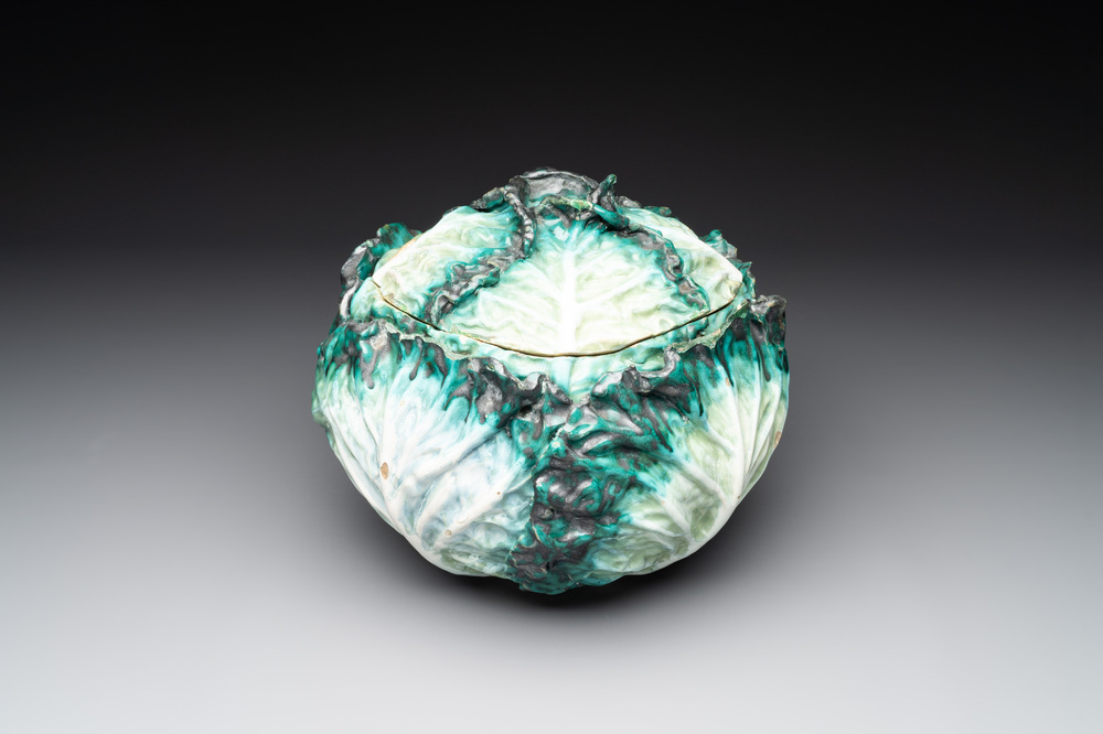 A polychrome Brussels faience 'cabbage' tureen and cover, 18th C.