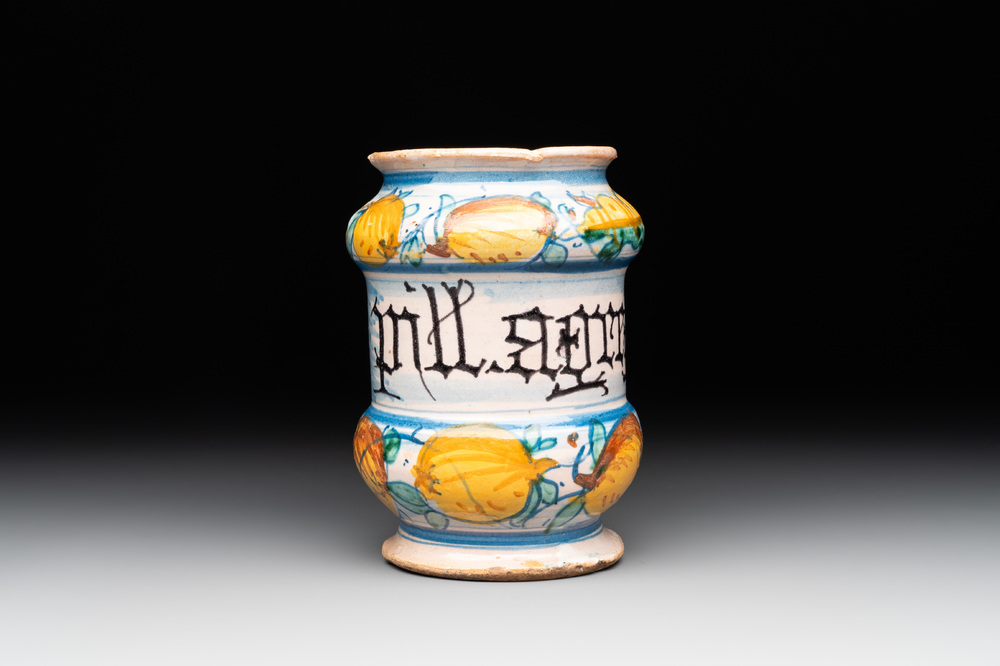 A small Italian maiolica albarello, Naples, 2nd half 17th C.