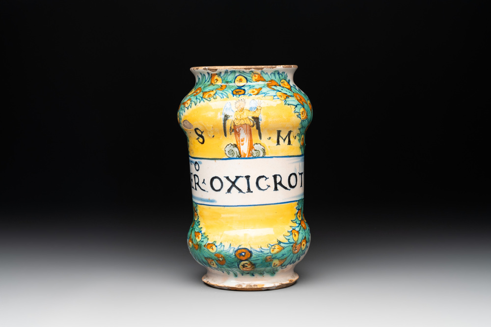 An Italian maiolica albarello, Deruta, ca. 1530