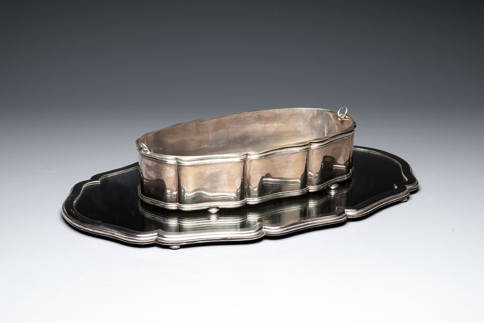 A large silver jardini&egrave;re on a mirror stand, Raymond Ruys, Antwerp, 1920-1930