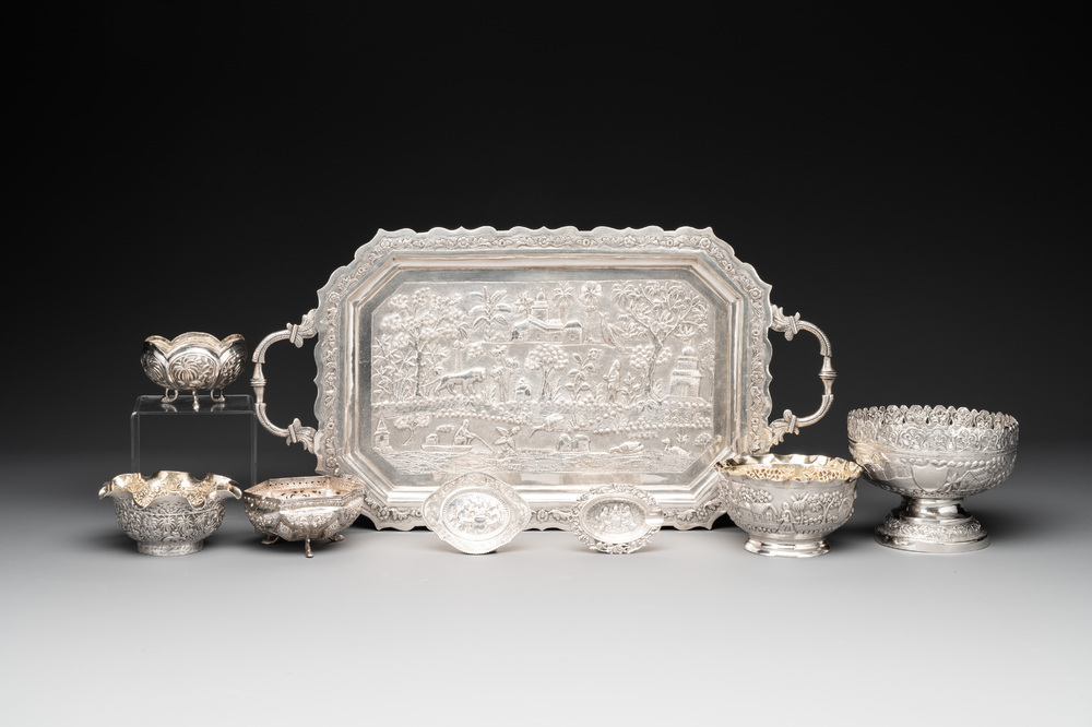 Eight silverwares, primarily South- and Southeast Asia, 19/20th C.