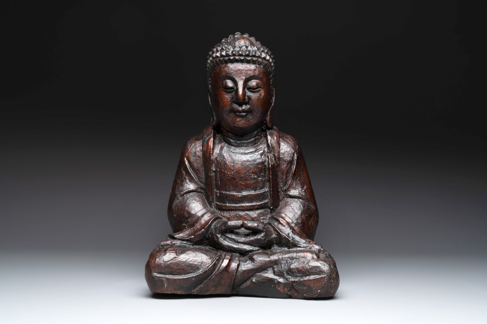 A gilt and lacquered wooden Buddha, Vietnam, 19th C.