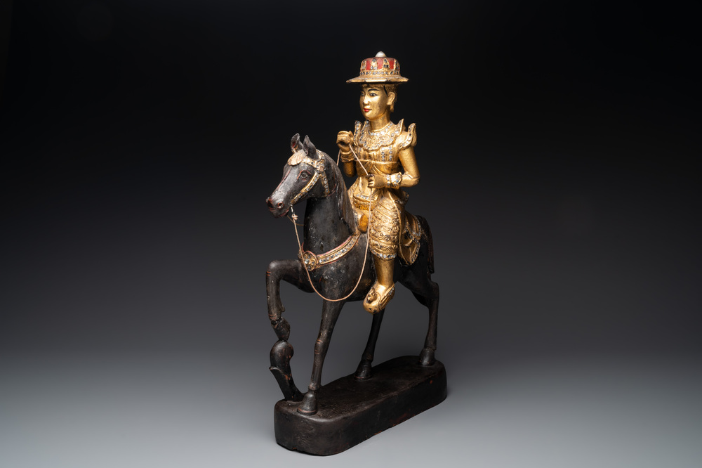 A Burmese gilt-lacquered Nat horse rider, 19/20th C.