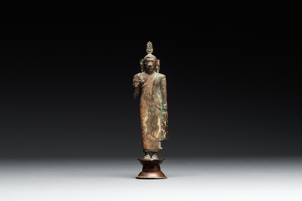 A Sinhalese copper alloy figure of Buddha Shakyamuni, Sri Lanka, late Kandyan period, 18th C.