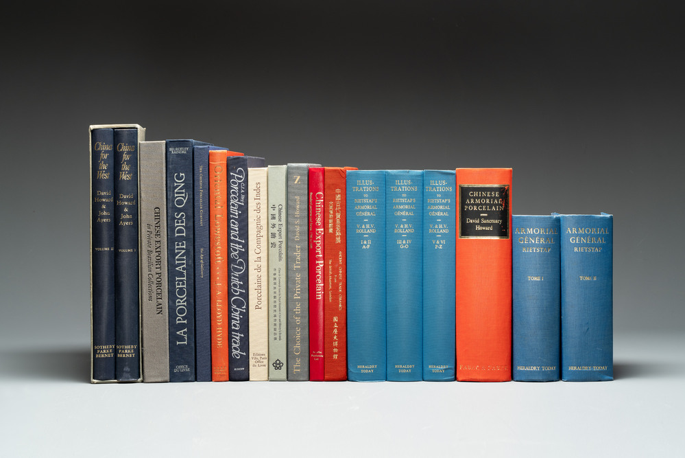 A collection of 18 books related to Chinese export porcelain and heraldry