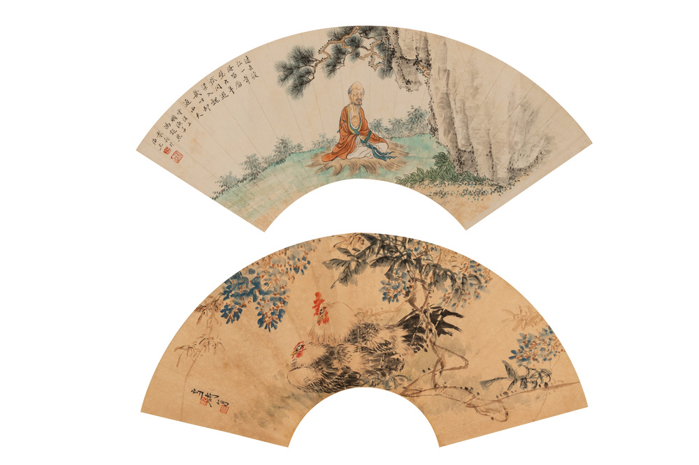 Feng Chaoran 馮超然 (1882-1954) and Wang Xuetao 王雪濤 (1903-1982): 'Two fans', ink and colour on paper
