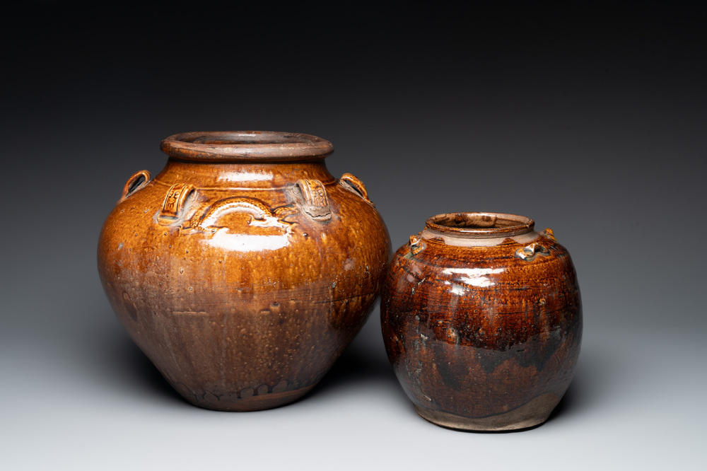 Two Chinese brown-glazed jars, Ming